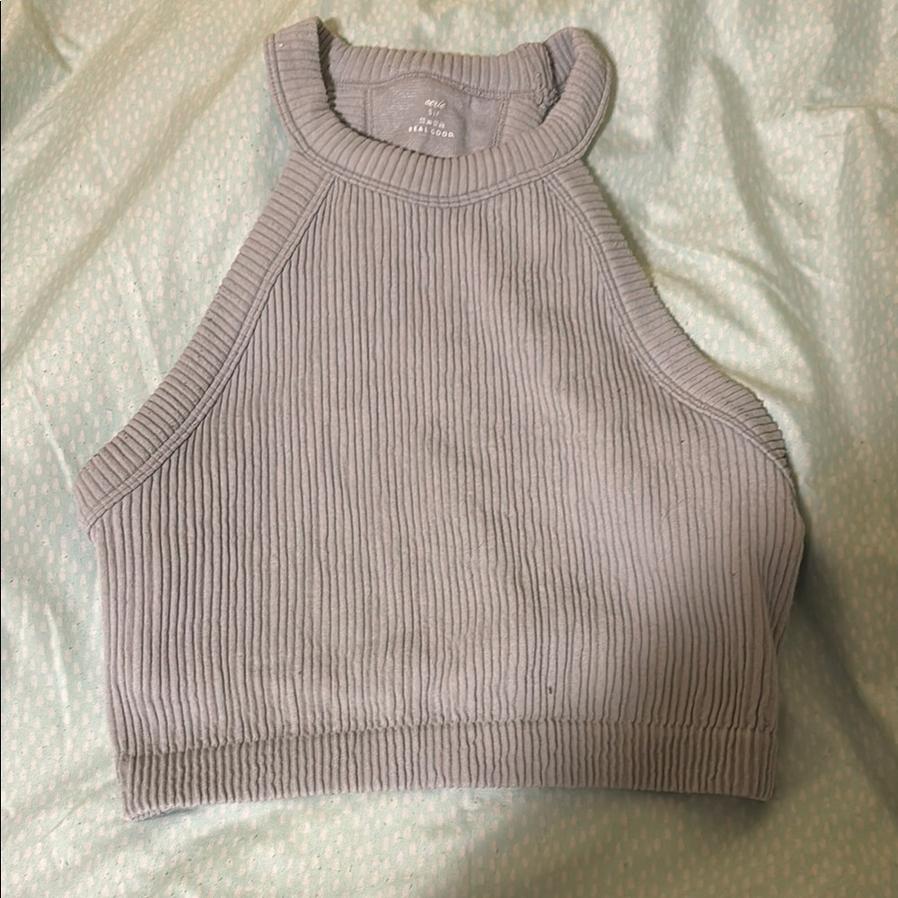 Aerie gray Ribbed Crop Tank Top